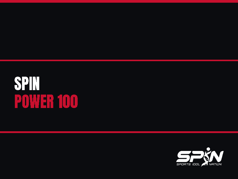 SPIN Power 100 title card, dark ground with crimson rules, the words SPIN POWER 100 and the white SPIN logo.