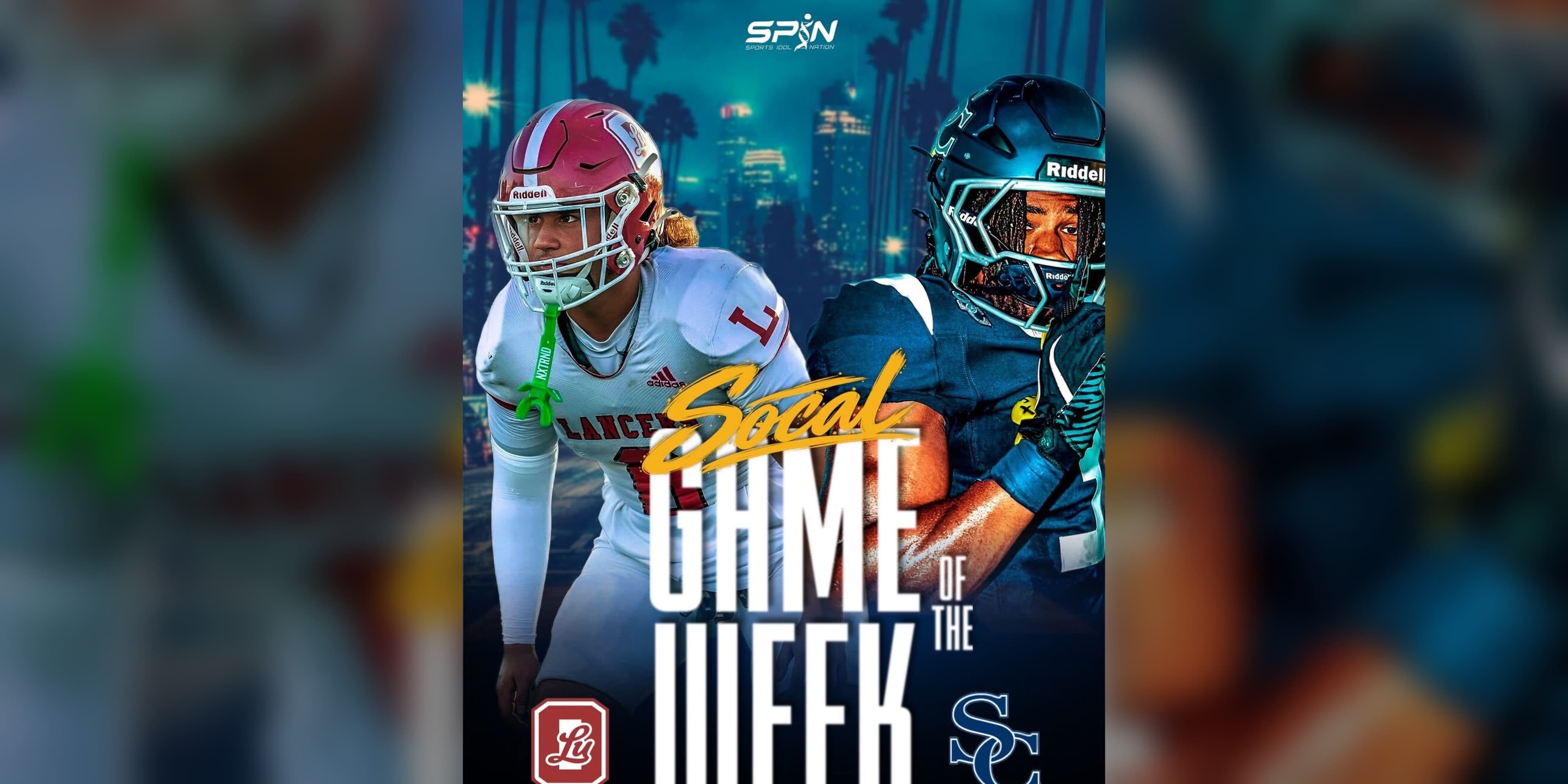 SPIN Media SoCal Game of the Week graphic for Orange Lutheran at Sierra Canyon of Chatsworth, Southern California high school football, Friday September 18 2026, with Sierra Canyon at No. 8 and Orange Lutheran at No. 33 on the SPIN Power 100.
